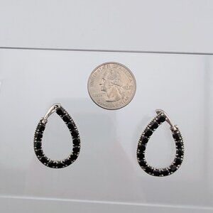 Black Spinel Hoop Earrings 925 Sterling Silver